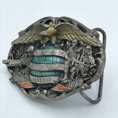 Vintage 1986 Proud to Be An American Veteran Belt Buckle Made in USA Bergamot