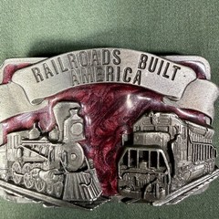 Vintage 1984 Siskiyou Railroads Built America Pewter Belt Buckle Train USA Made