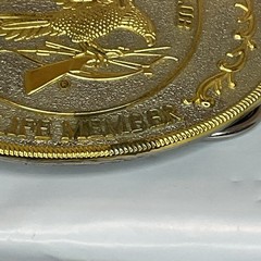 NORTH AMERICAN HUNTING CLUB LIFE MEMBER BELT BUCKLE WINGS OF GOLD OVAL 4X2.75”