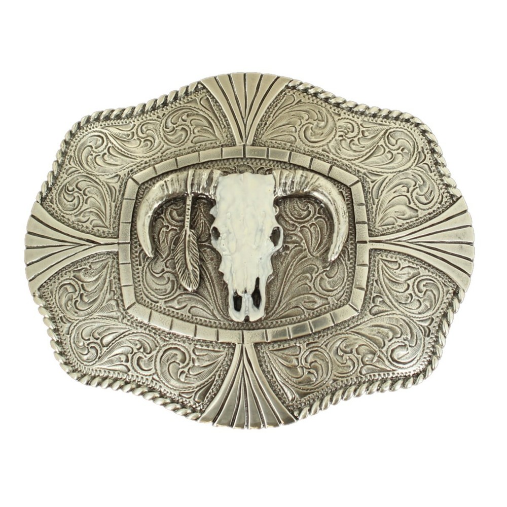 Nocona Engraved Longhorn Skull Belt Buckle 37403