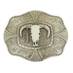 Nocona Engraved Longhorn Skull Belt Buckle 37403