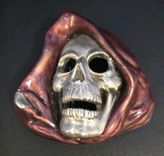 VINTAGE Great American Products Pewter Belt Buckle – 3D Hooded Skull REAPER