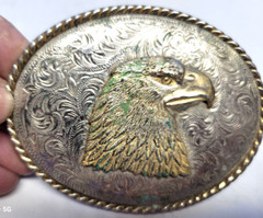 IVAN TAIWAN BRONZE GOLD TONED BALD EAGLE METAL BELT BUCKLE – U