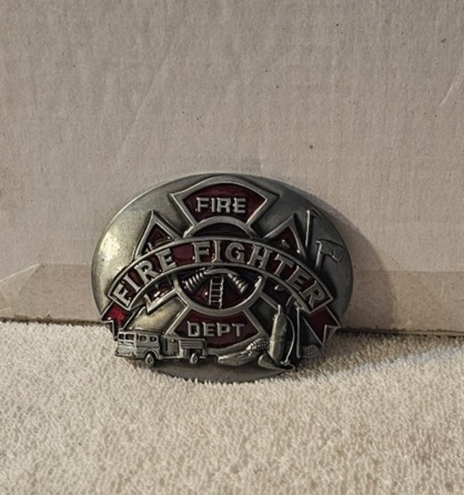 FIREFIGHTER FIRE DEPARTMENT TRUCK HOSE AXE HAT LADDER BELT BUCKLE