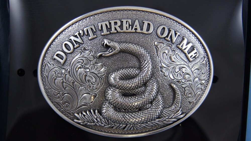 Nocona Western Belt Buckle DON&rsquo;T TREAD ON ME Snake Silver Tone 37109