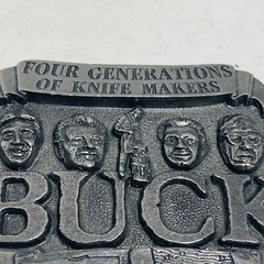 Vintage Pewter Embossed BUCK KNIVES Four Generations Knife Makers Belt Buckle