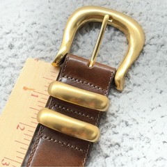 VTG Brighton Leather Belt Size M Brown Gold Buckle USA Made Chunky Double Keeper