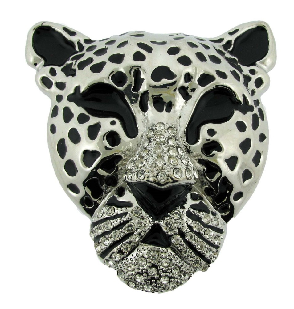 Leopard Panther Big Cat Jaguar Belt Buckle Vintae Rare Design Black Silver Metal