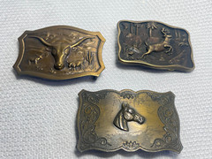 Vtg Outdoorsman Hunter Animal Themed Belt Buckle Lot Of 3 Deer Steer & Horse