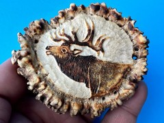 Vintage Elk Antler Belt Buckle Hand Carved M Horvat Western Rustic