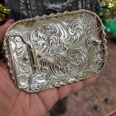 Santa Muerte belt Buckle Grim Reaper Rose Tone Silver Heavy Black Zinc Alloy
