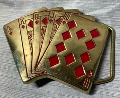 Vintage Baron 5937 Solid Brass Royal Flush Playing Cards Belt Buckle