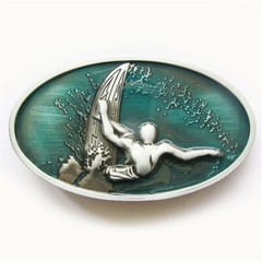 Vintage Enamel Surfing Boy Sport Oval Belt Buckle Gurtelschnalle
