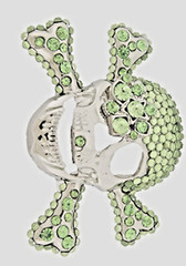 Skull Belt Buckle Crossbones Feather Halloween Pirate Costume Green Bling Metal