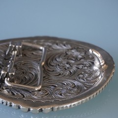 Two Tone Cross Belt Buckle Oval Silver Gold Floral Filigree Western