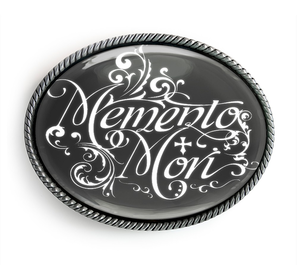 Victorian Memento Mori Belt Buckle – Vintage Script Dark Belt Buckle – 132-4