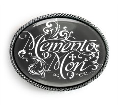 Victorian Memento Mori Belt Buckle – Vintage Script Dark Belt Buckle – 132-4