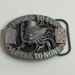 Skull Spider Belt Buckle Sworn to Fun Loyal to None Poker Cards Pewter 1995