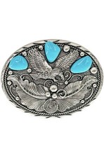 Silver Eagle Western Belt Buckle Turquoise Blue Stones Painted Native American
