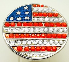 American Flag Belt Buckle round Rhinestones Red White Blue Patriotic mem & women