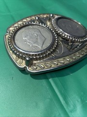 DOUBLE SILVER DOLLAR COINS BELT BUCKLE 1974