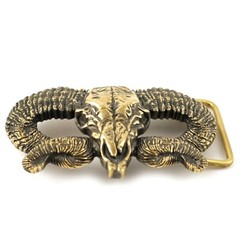 Ram Skull brass buckle, Bighorn wild west buckle, Mouflon tribal Trophy Skull