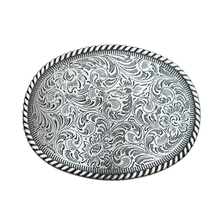 Silvery Belt Engraved Oval Antique Copper Finish Western Cowboy Belt Buckle USA