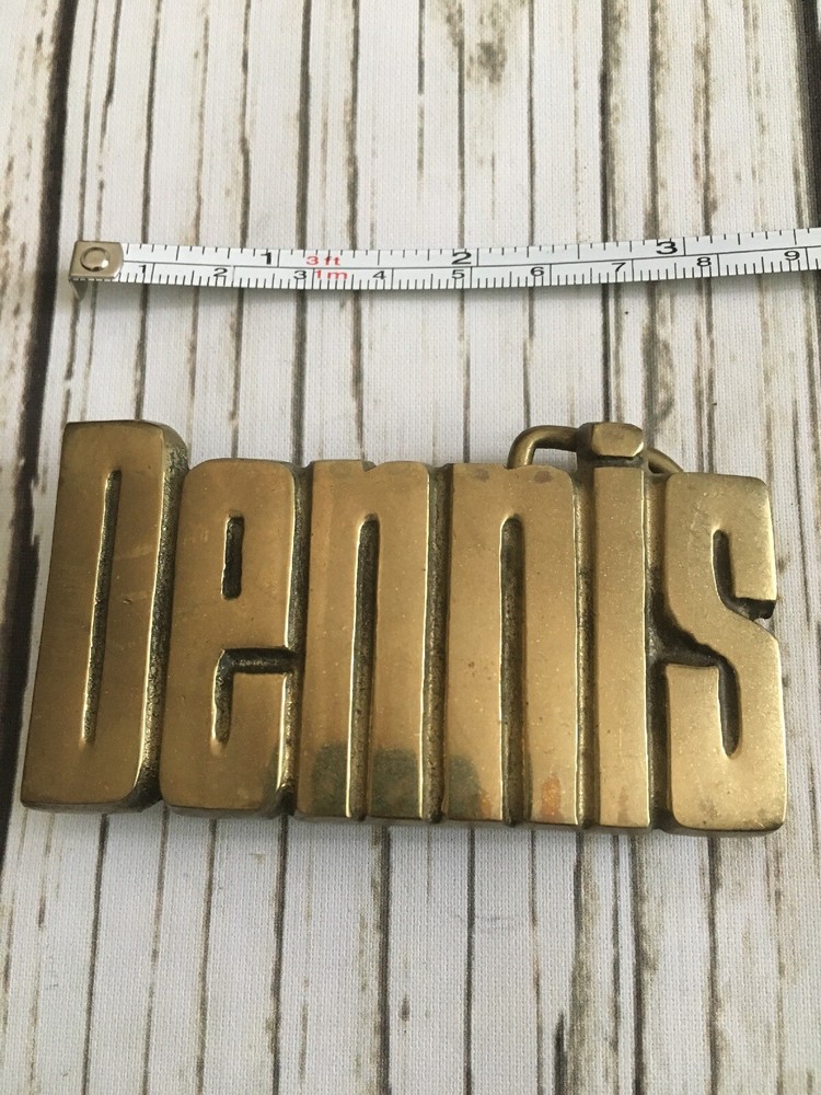 Vintage Solid Brass “Dennis” Name Belt Buckle Pants Amingo Taiwan