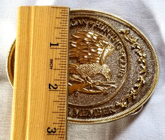 VTG North American Hunting Club Life Member Belt Buckle Gilt Ornate Eagle Oval