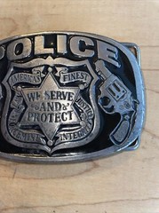 Police America Finest Law Enforcement We Serve and Protect Belt Buckle 1988 USA