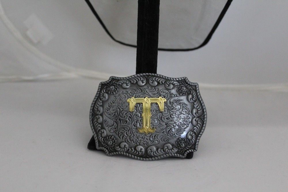 WMG T Initial Gold Tone Rodeo Western Fashion Unisex Cowboy Belt Buckle
