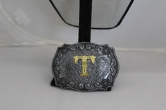 WMG T Initial Gold Tone Rodeo Western Fashion Unisex Cowboy Belt Buckle