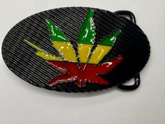 Marijuana Cannabis Pot Leaf Weed Enameled Rasta Belt Buckle New in open Box