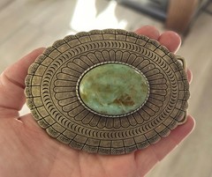 Teal Turquoise Stone Belt Buckle Western Cowboy Style Fits 1.5 Inch Strap