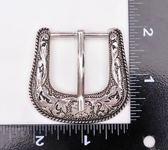 Western Rodeo Floral Engraved Silver 2-Tone Belt Buckle Set Fit 30mm Wide Straps