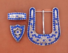 Western Rhinestone Belt Buckle 3pcs Set for Replacement or Leather Craft 1-1/2&Prime;