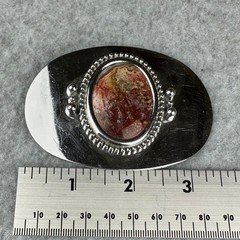 Vtg Style Red Lace Agate Silver Tone Oval Western Belt Buckle