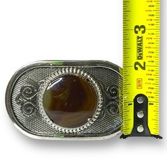 Western Belt Buckle Silver Tone Brown Multicolored Gemstone Cowboy Cowgirl