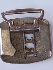 SWANK DELUXE SILVER PLATE BRONZE BELT BUCKLE « RED » MONOGRAM