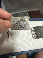 Vintage Henry Ford Detroit Brass Belt Buckle and Key Chain