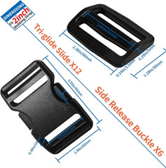 2&Prime; Heavy-Duty Buckle & Straps Set: 6-Pack Side Release Plastic Buckles+11 Yards