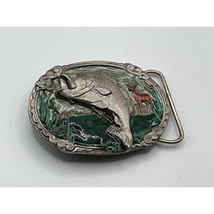 Vintage 1986 CJ Inc Largemouth Bass Deer Belt Buckle CJ 1038 Made in USA Enamel