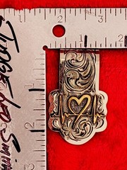 HEARTBEAT EMBLEM~HAND ENGRAVED MONEY CLIP $GERMAN SILVER & JEWLERS BRONZE