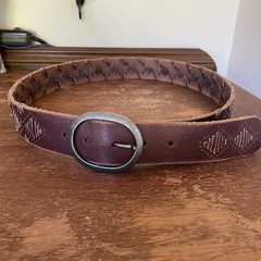 Lucky Brand Leather Belt Brown Silver Buckle Western Southwestern Style Sz38 (L)