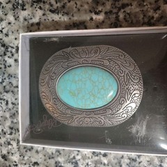 Blazin Roxx Western Belt Buckle Oval Turquoise Stone Silver 37902