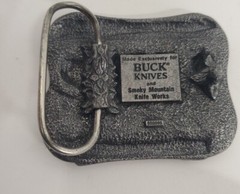 Vintage Pewter Embossed BUCK KNIVES Four Generations Knife Makers Belt Buckle