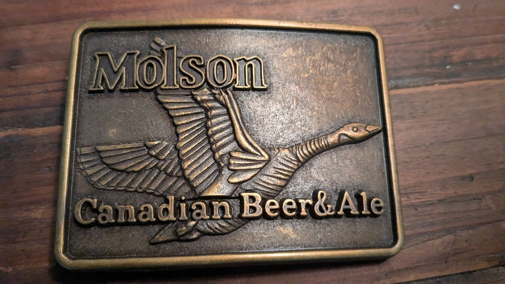 Molson Canadian Goose Beer Belt Buckle. Made of Brass, vintage.