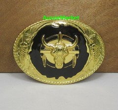 1 x mens ladies belt buckle metal alloy jeans bull steer gold cowboy longhorn