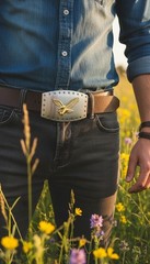 Men Western Silver Metal Buckle Square Gold Eagle Flying American Bird Accessory