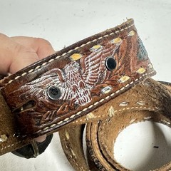Vintage C & J Inc Colorado Eagle Belt Buckle and Strap 1986 Pewter USA